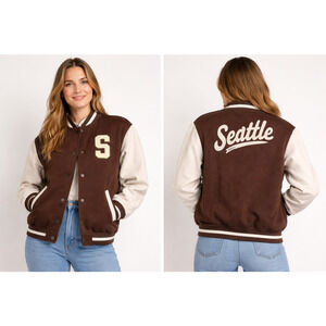 H&M Unisex College Varsity Jacket Classic Letterman Snap Button LettermanSeattle
